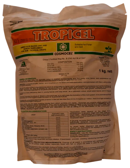TROPICEL 1 KG ZINC & BORON (Zn 100g/kg, B 100g/kg, Mo 5g/kg, Free L amino acids 30g/kg)